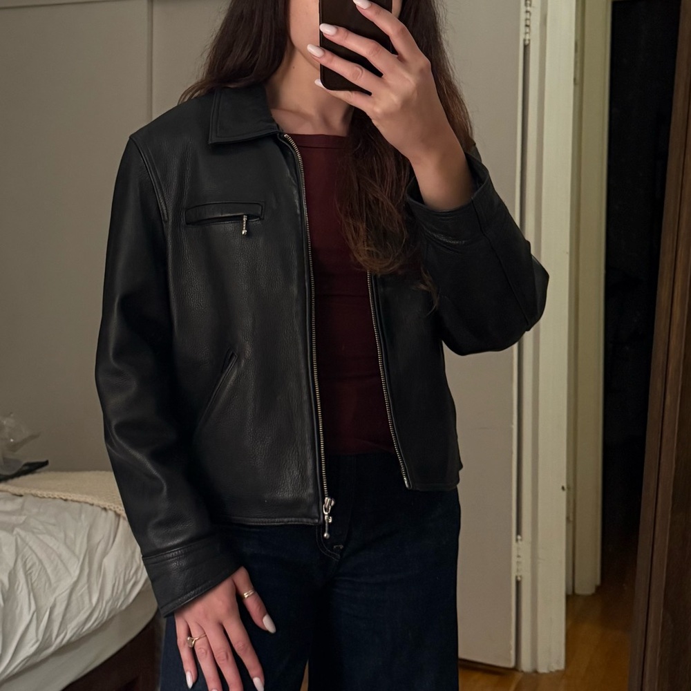Vintage Heavy Duty Black Worker Biker Leather Jacket